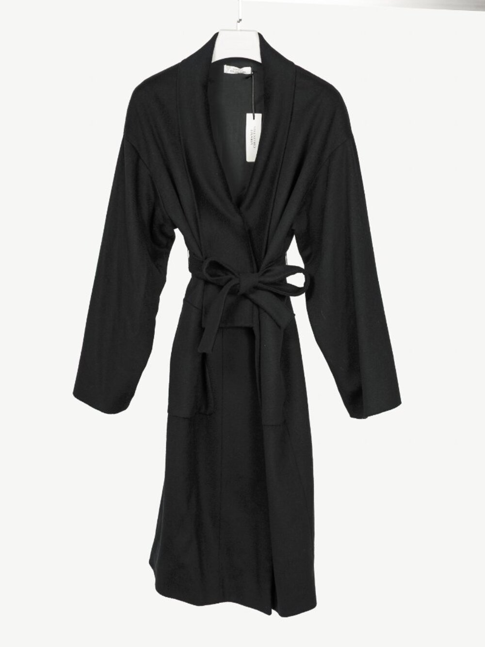 Versace Collection Black Wool Shawl-Collar Wrap Coat